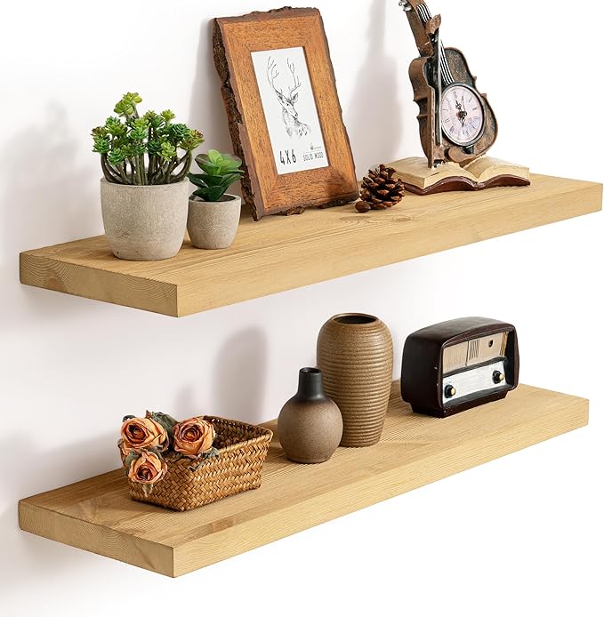 Marsmiles 30 Inch Floating Shelves | 9.3 Inch Deep Natural Wood Wall Shelves Set of 2 | Rustic Reclaimed Wood Shelves for Room Wall | Farmhouse Floating Shelves for Living Room Bathroom
