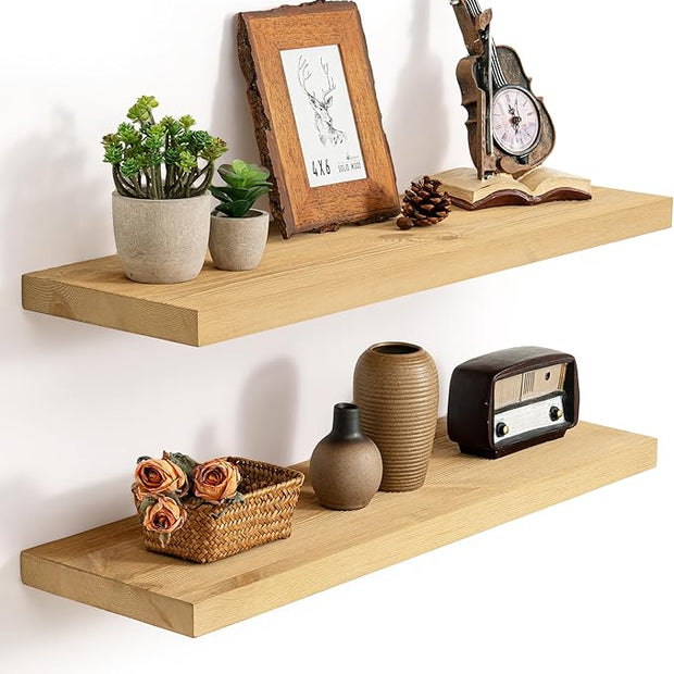 Marsmiles 30 Inch Floating Shelves | 9.3 Inch Deep Natural Wood Wall Shelves Set of 2 | Rustic Reclaimed Wood Shelves for Room Wall | Farmhouse Floating Shelves for Living Room Bathroom