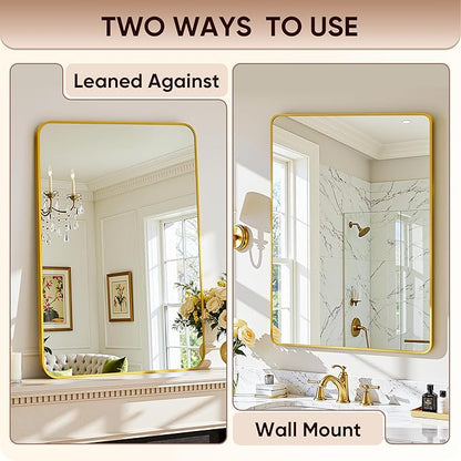 Antok Wall Mirror, 22"x30" Bathroom Vanity Mirror, Anti-Rust HD Tempered Glass, Wall Mounted Mirrors for Living Room, Entryway, Gold Frame, Rect