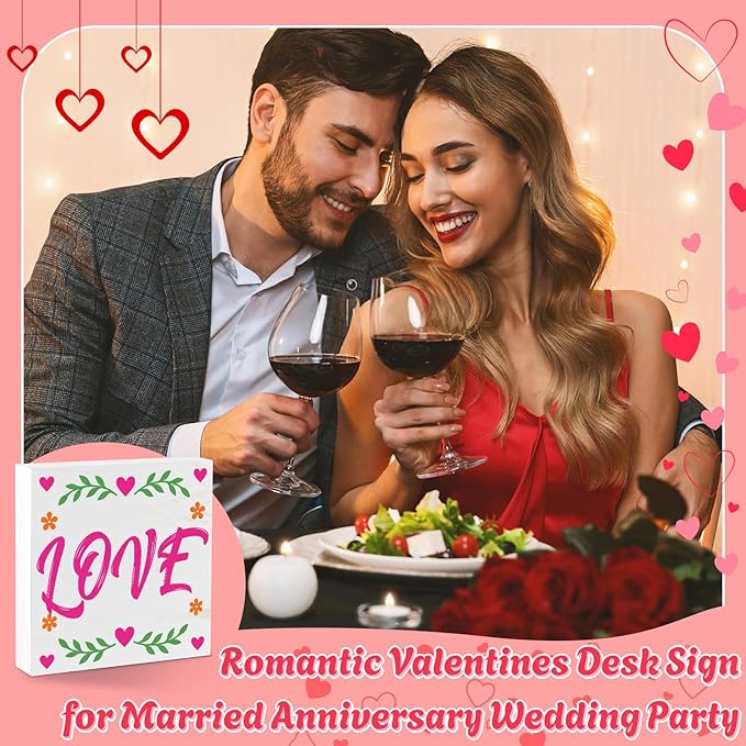 Valentines Table Decor, Happy Valentine's Day Home Office Sign for Porch Tiered Tray Shelf Party, Romantic Gifts Decorations for Wife Daughter Dad Husband Women