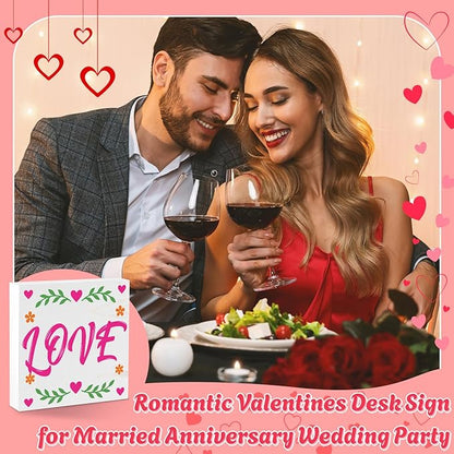 Valentines Table Decor, Happy Valentine's Day Home Office Sign for Porch Tiered Tray Shelf Party, Romantic Gifts Decorations for Wife Daughter Dad Husband Women