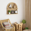 Wood Boho Rattan Wall Shelf - 2-Tier Arched Wicker Floating Shelf Natural Wood New Boho Shelf, Rustic Farmhouse Nursery Decor Shelves Wall Mounted, Neutral Handcrafted (16''l Natural Color)