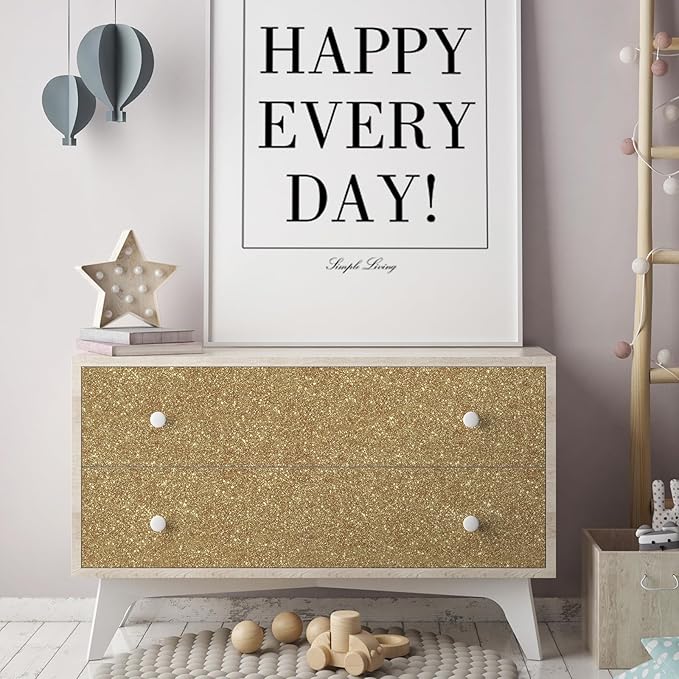 CHIHUT Champagne Gold Glitter Contact Paper Peel and Stick Wallpaper Sparkle Glitter Removable Self Adhesive Wallpaper Textured Fabric Wall Paper Roll for Bedroom Walls Cabinets Dresser 15.7''x100''