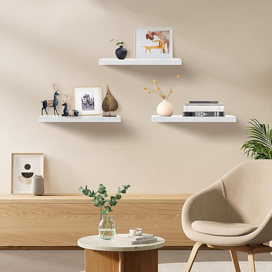 Floating Shelves for Wall Set of 3, 36" White Wall Shelves for Home Decor, Frame Display White Floating Shelf for Living Room, Bedroom, Bathroom, Kitchen
