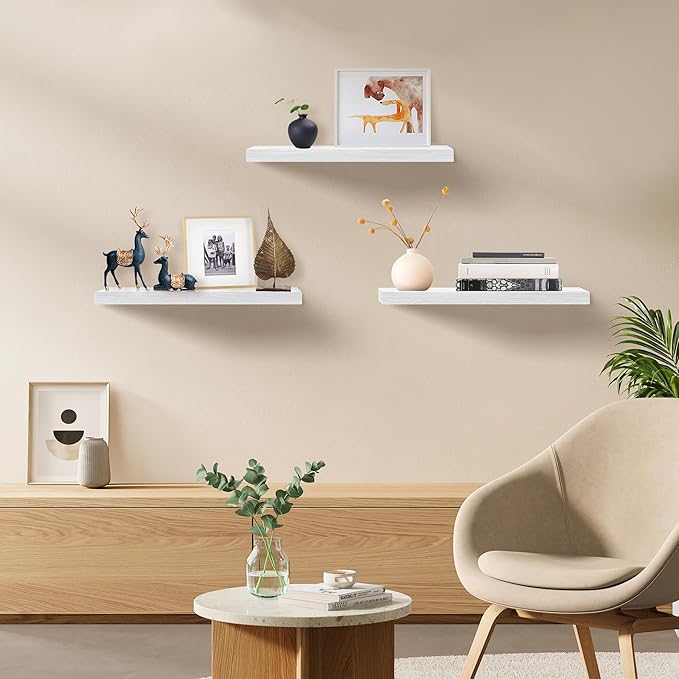White Floating Shelves for Wall Set of 3, 16