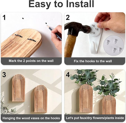 DREAMLOOM 2 Pack Wooden Wall Vases with Fake Plants, Wall Hanging Planters Boho Modern Farmhouse Indoor for Narrow Spaces Entryway Bathroom Home Office Decoration, White
