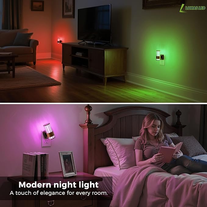 L LOHAS LED Night Light, Night Lights Plug into Wall, 10-Color RGB Change Nightlights,10/50/100LM Adjustable Automatic Nightlights Plug in with Dusk to Dawn Sensor for Room Bathroom Hallway