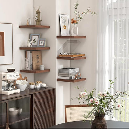 Square Floating Shelves for Wall12"W x 12"D x 1.2"H, Small Engineered Wood Wall Shelves with Invisible Brackets for Living Room Bedroom Bathroom Office Kitchen Storage Decor, Walnut Finish, Set of 3