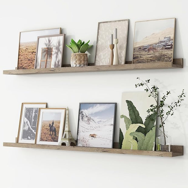 Picture Ledge Shelf, Floating Shelves Set of 2, 48 Inches Long Large Nursery Book Shelves for Toys Storage, Kids Bookshelf Wall Mounted for Living Room Bedroom Decor Books Photo Frames,Grey