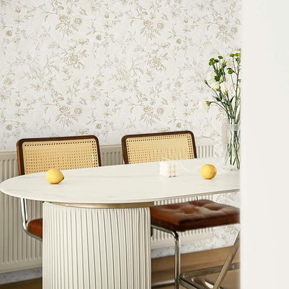 Ismoon Floral Peel and Stick Wallpaper Vintage Beige Stick on Wall Paper French Textured Contact Paper for Cabinet Removable Self Adhesive Wallpaper Vinyl Roll Shelf Decro, 17.3x393in