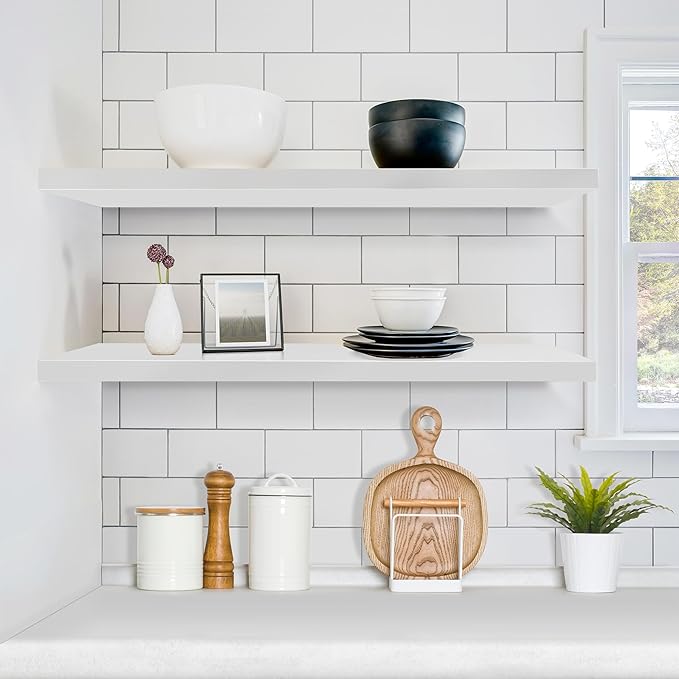 Sorbus Floating Shelves for Wall - 35 Inch Long Bathroom Shelves, Wall Decor for Bedroom, Kitchen, Living Room & Book Storage - Mounted Floating Shelf with Invisible Brackets (White, 2 Pack) | Long Wall Shelves, for Bedroom, Kitchen, Living Room, Bathr...