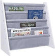 Wildkin Wooden Sling Bookshelf for Kids – Premium Canvas Design with 4 Fabric Shelves, Organizer for Home or Classroom - White w/Gray