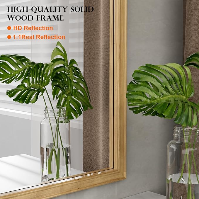 WallBeyond Wood Frame Wall Mirror Decor for Entryway, Living Room or Bedroom Home Decor - Light Woodgrain 16