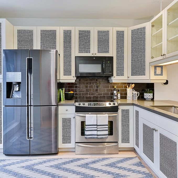 WADILE Grasscloth Peel and Stick Wallpaper 15.7in x 393.7in, Textured Contact Paper for Cabinets, Faux Linen Wall Paper Pull and Stick, Fabric Vinyl Wallpaper Self Adhesive Dark Gray