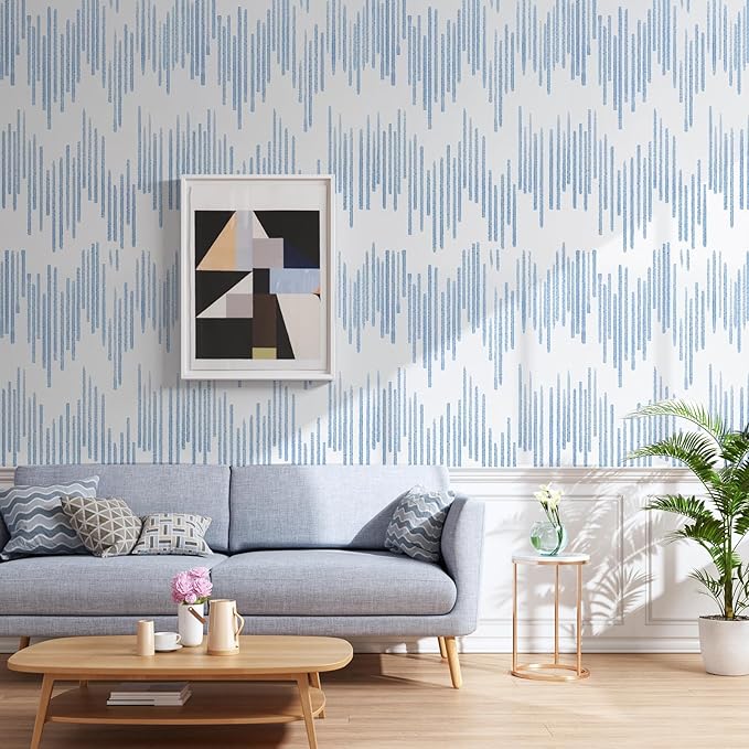 WENMER Blue Striped Wallpaper, Geometric Peel and Stick Wallpaper, 17.7''×118'' Blue and White Contact Paper, Self Adhesive Removable Wall Paper for Bathroom Cabinets Kitchen