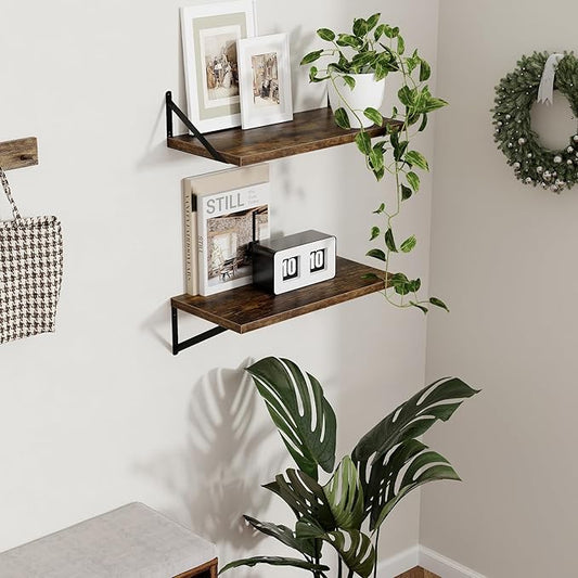 Axeman 12 Inch Deep Floating Shelves for Wall - 24 Inch Wide x 12 Inch Deep Wall Shelves Set of 2 - Rustic Wood Floating Shelves for Living Room