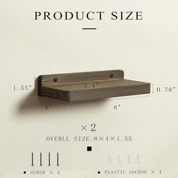 Freezing point Small Floating Shelf for Wall Set of 2 Natural Wood 8Inch Mini Wall Shelves Decor Plant Display Collectibles Mounted Kitchen Bathroom Bedroom Corner Decorative Storage Tiny Stand Coffee