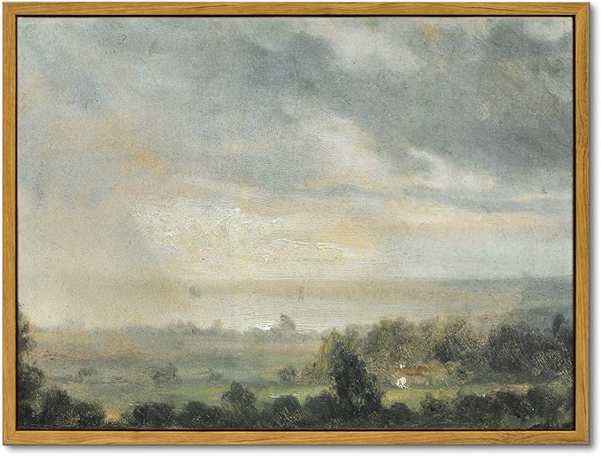 InSimSea Framed Canvas Wall Art Vintage Decor, Room Decor Classical Oil Painting Canvas Prints View from the Elbe Valley with high cloudy sky Vintage Wall Art Home Room Decor, 12