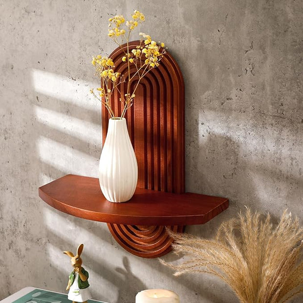 Suzile 2 Pcs Arched Boho Wooden Wall Shelves Mid Century Shelves Walnut Holders Hanging Wood Wall Mount Rainbow Shelf Rustic Floating Shelf with 2 Hook for Plant Book Bedroom Bathroom Nursery