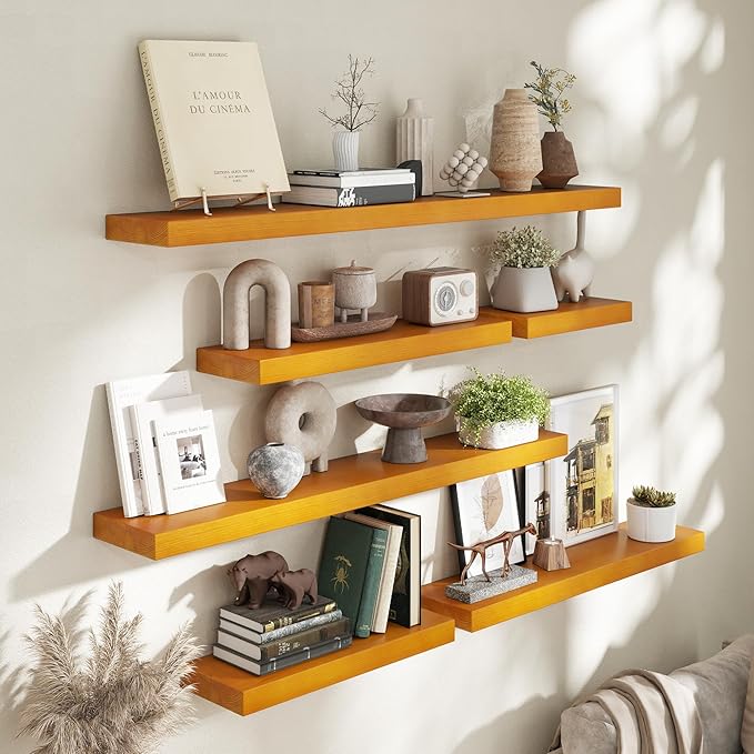 Marsmiles 36 Inch Wood Floating Shelves | Rustic Honey Oak Wall Shelves Set of 2 | 36