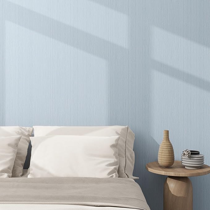Grasscloth Textured Wallpaper Light Blue Peel and Stick 24inX393in Fabric Wall Paper Upgraded Thick Self-Adhesive Vinyl Contact Paper for Home Use