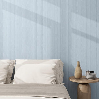 Grasscloth Textured Wallpaper Light Blue Peel and Stick 24inX393in Fabric Wall Paper Upgraded Thick Self-Adhesive Vinyl Contact Paper for Home Use