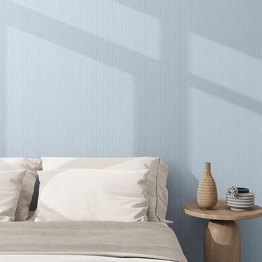 Grasscloth Textured Wallpaper Light Blue Peel and Stick 24inX393in Fabric Wall Paper Upgraded Thick Self-Adhesive Vinyl Contact Paper for Home Use