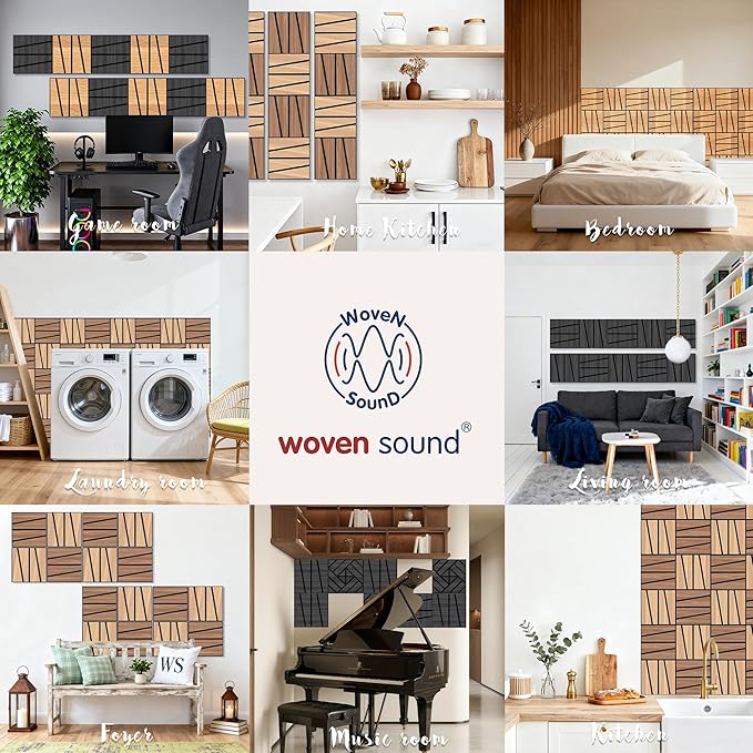 WoveN SounD Artisan Acoustic Wall Panels, 16 Pack 12x12 Inch, Wood Veneer Carved Sound Proof Wall Decor, Self-Adhesive for Home, Studio, Office & Focus Zones, Cut Prism, Natural Oak