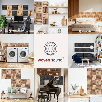 WoveN SounD Artisan Acoustic Wall Panels, 16 Pack 12x12 Inch, Wood Veneer Carved Sound Proof Wall Decor, Self-Adhesive for Home, Studio, Office & Focus Zones, Cut Prism, Black Oak