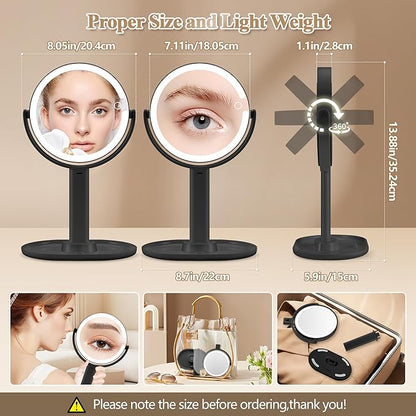 Makeup Mirror with Lights, Double Sided 1x/30x Magnifying Mirror with Light, Rechargeable 3 Color Lights and Adjustable Brightness, 360° Rotation Detachable Comes with Tweezer(Dark-30X)