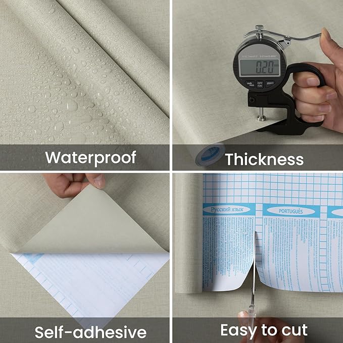 practicalWs Cream Contact Paper 17.7 inch x 118 inch Grasscloth Texture Peel and Stick Wallpaper Removable Renter Friendly Wallpaper for Locker, Cabinets, Countertop, Wall Decor and Renovation