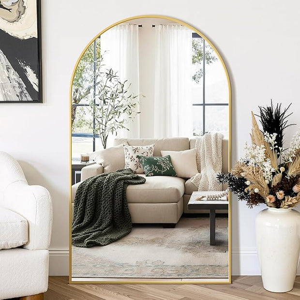 Arched Wall Mirror for Bathroom,Mirrors for Wall,30"x50",Vanity Mirror for Bedroom Dresser, Entryway, Living Room, Metal Frame,Hanging or Leaning Against(Gold)