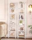 Bookcase Bookshelf, Tempered Glass Arched Bookshelf for More Storage, Slim Shelving Unit for Bedroom, Bathroom, Home Office, Steel Frame, 6 Tier White BC20699W