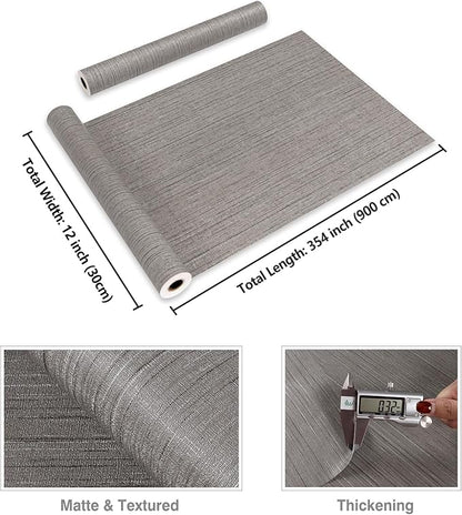 CRE8TIVE Dark Grey Grasscloth Wallpaper Removable Textured Wallpaper Stick and Peel Grasscloth Contact Paper for Cabinets Waterproof Self Adhesive Fabric Wall Paper for Bathroom Bedroom Walls 12"x354"