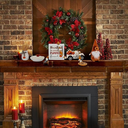 Thanksgiving Decorations for Home 6PCS Tiered Tray Decor Set, Tabletop Fall Decor for Tray Shelf Mantel Fire Place Office Desk Thanksgiving Autumn Table Centerpieces Pumpkin Farmhouse Wood Signs