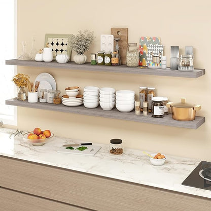 72 Inch Floating Shelves, 9.3" Deep Floating Shelf Wall Mounted, 72" Wall Shelves, Rustic Deep Bookshelf, Large Display Shelves & Storage Shelves for Bedroom, Living Room, Grey, Set of 2
