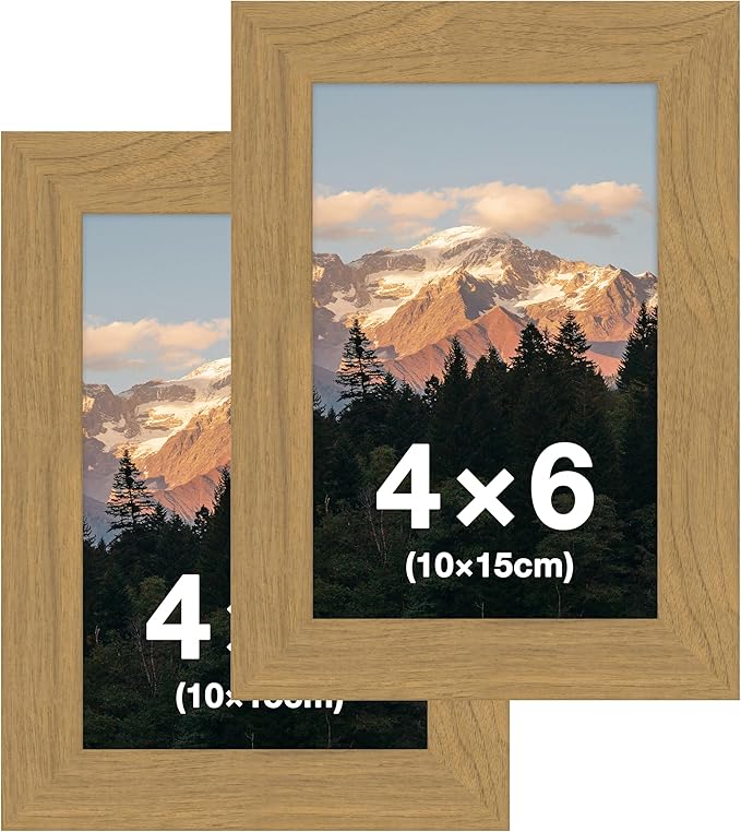FrameWorks 2-Pack, 4x6 Picture Frame, Golden Oak – Classic Wooden Photo Frame with Tempered Glass, Modern Matte Finish for Prints, Posters, Certificates & Wall Decor – Gallery-Ready