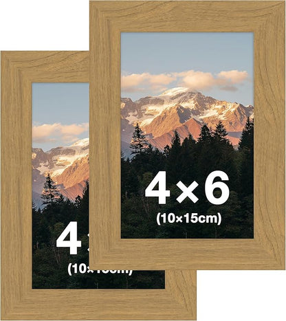FrameWorks 2-Pack, 4x6 Picture Frame, Golden Oak – Classic Wooden Photo Frame with Tempered Glass, Modern Matte Finish for Prints, Posters, Certificates & Wall Decor – Gallery-Ready