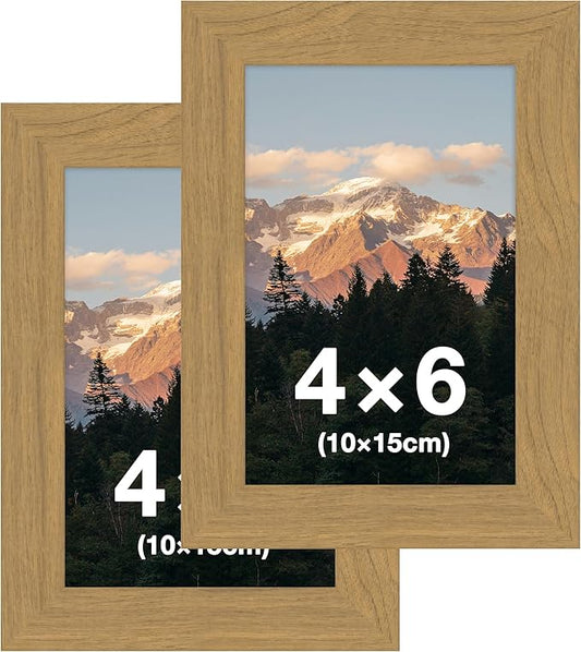 FrameWorks 2-Pack, 4x6 Picture Frame, Golden Oak – Classic Wooden Photo Frame with Tempered Glass, Modern Matte Finish for Prints, Posters, Certificates & Wall Decor – Gallery-Ready