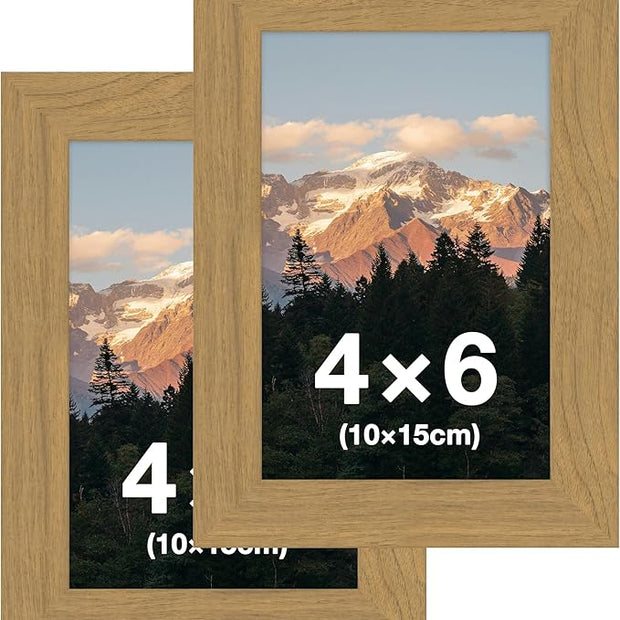FrameWorks 2-Pack, 4x6 Picture Frame, Golden Oak – Classic Wooden Photo Frame with Tempered Glass, Modern Matte Finish for Prints, Posters, Certificates & Wall Decor – Gallery-Ready