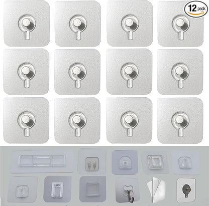 12 PCS Wall Mounted Replacement Sticky Pads for Kitchen Bathroom Shower Caddy Organizer Rack Holder Nail Free Adhesive Hooks (No Trace Nails)