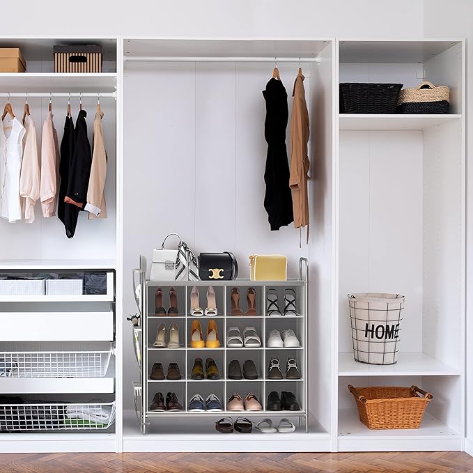 Simple Houseware 4-Tier 16 Cube Shoe Cubby Rack Organizer, Gray