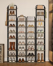 10 Tiers Vertical Shoe Rack, Narrow Shoe Tower, Tall Shoes Shelf with 2 Hooks, Adjustable Shelves, Corner Shoes Shelves for Small Spaces, Entryway, Living Room, Greige SR11205B