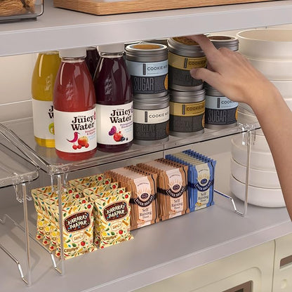 2 Pcs Cabinet Organizer Shelf, Stackable Kitchen Counter Shelves, Spice Rack,Countertop Organizers, Clear Plastic Storage Shelves Rack for Makeup,Bathroom,Cupboard,Desk,Pantry Organization