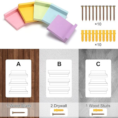Novabright 5 Pack Small Floating Shelves Mini Shelves Hanging Display 5 Inch Wood Wall Shelf for Plant Bathroom Livingroom Bedroom with 2 Types of Installation Nursery Decor(Macaron)
