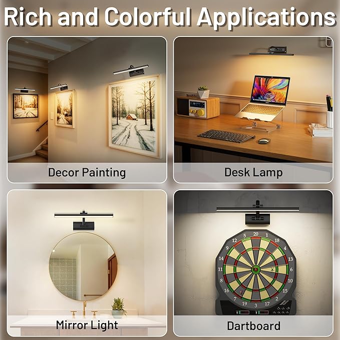 AIFEI Picture Lights for Wall Battery Operated, Rechargeable Wireless Picture Light with Remote Control, Dimmable Art Lighting for Paintings, Gallery Frame Display Light, 16" Wall Picture Lamp, Black