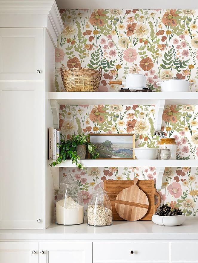 EchoSphere 16.9 in x118 in Peel and Stick Wallpaper Floral Self Adhesive Wallpaper Boho Floral and Leaf Contact Paper DIY Removable Wall Paper for Bedroom Livingroom Cabinets Decor Vinyl Roll
