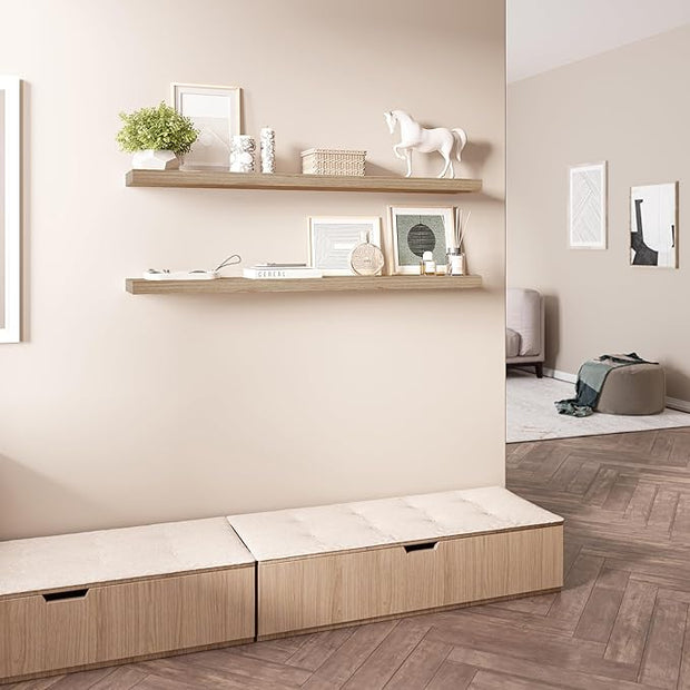 Ballucci Floating Shelves for Wall, 48" Wood Wall Shelf Set of 2, with Invisible Brackets for Bathroom, Living Room, Bedroom, Kitchen, Nursery, 8" Deep, Oak Finish