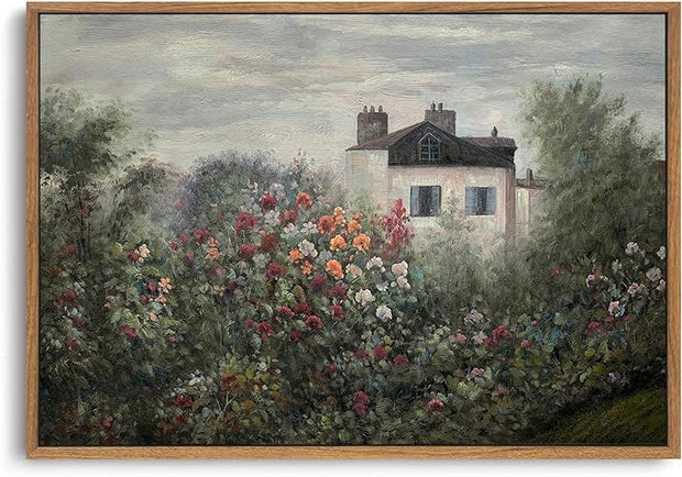 OIQArtOIQ Vintage Landscape Canvas Wall Art Framed Natural Scenery Painting Artwork Prints France Country Wilderness Farmhouse Decor Pictures Kitchen Bedroom Living Room Bathroom