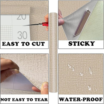 Yancorp 24"x197" Textured Fabric Peel and Stick Wallpaper - Faux Grasscloth, Self-Adhesive, Linen, Removable for Cabinets - Khaki